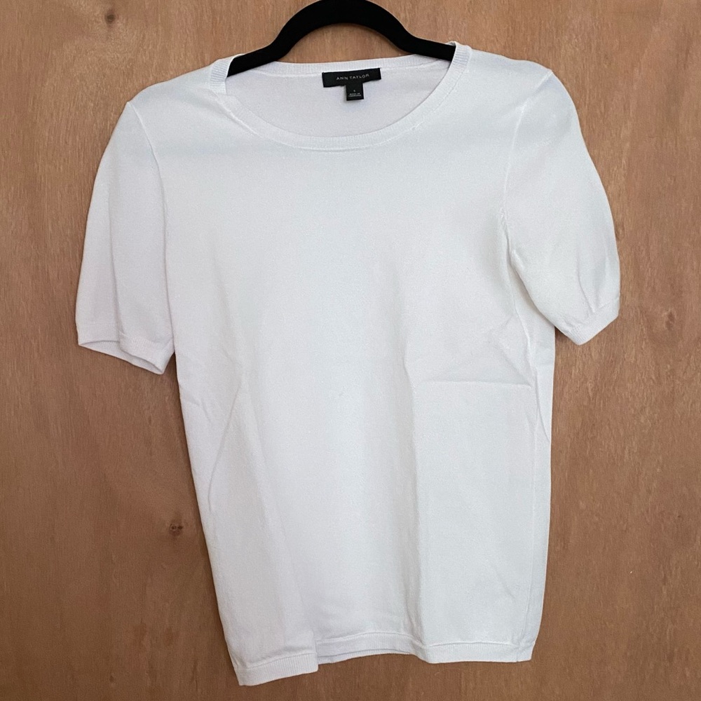 Ann Taylor White Short Sleeve Scoop Neck Sweater